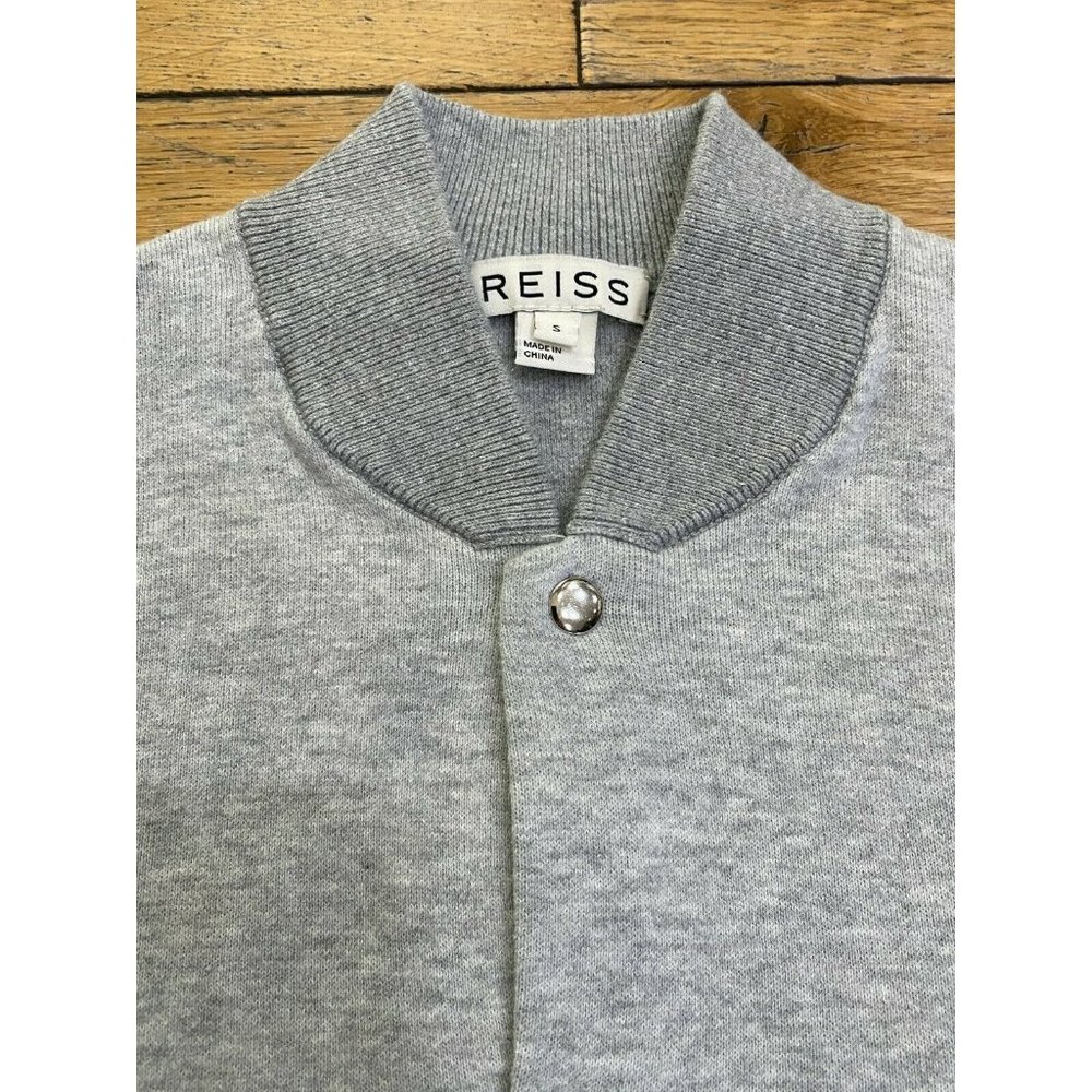 REISS Grey Fraiser Knitted Cotton Bomber Jacket - Picture 7 of 10